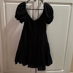 Black Puff Sleeve Tiered Dress
